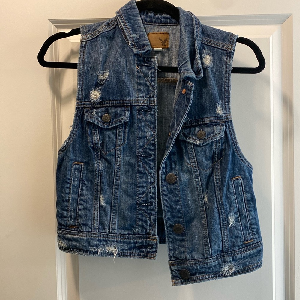 American Eagle distressed denim vest